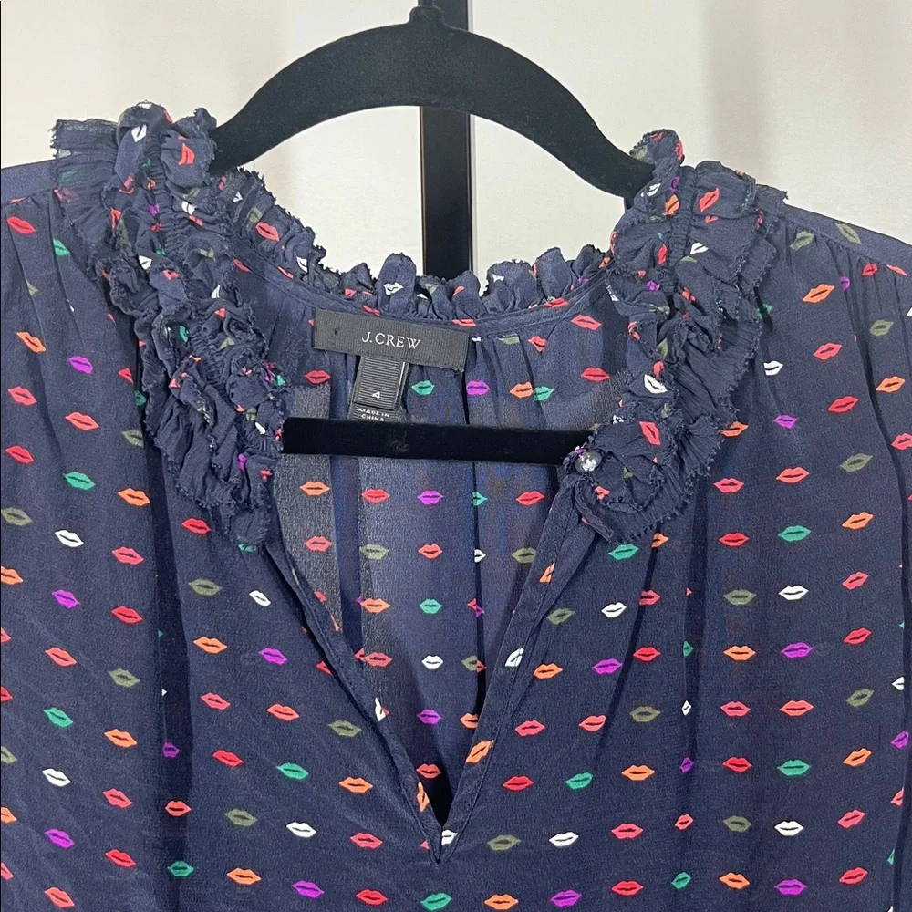 J. Crew Navy Top with Colorful Lips